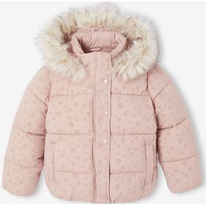 Donsjack met capuchon voor meisjes met fleece voering roze (poederkleur)