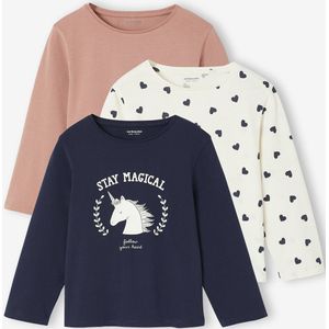 Set van 3 BASICS meisjesshirts met lange mouwen roze (poederkleur)