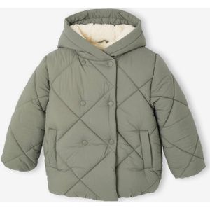 Donsjack met capuchon voor meisjes met sherpa voering groen