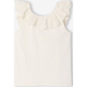 Mouwloze sweater met ruches van Engels borduursel voor meisjes ecru