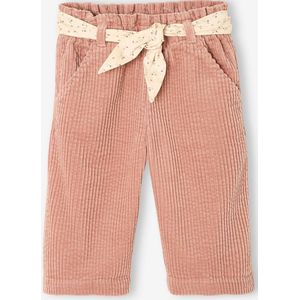 Wijde fluwelen broek met gebloede riem voor baby's oudroze