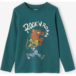 Oeko-Tex fun T-shirt met lange mouwen en kattenmotief voor jongens groenblauw