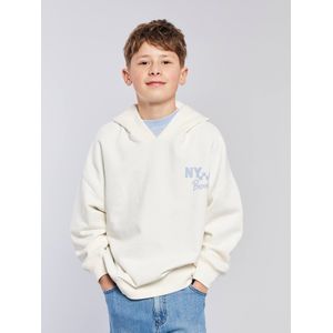 Bedrukte hoodie voor/achter JONEN ecru