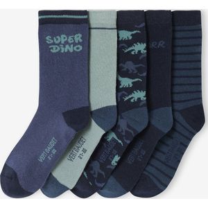Set van 5 paar sokken "Super dino" jongen marineblauw