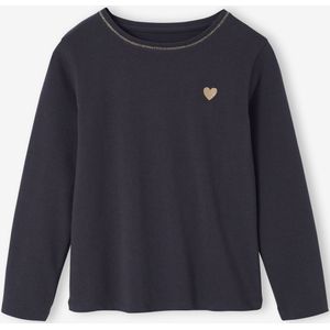 T-shirt Basics met hartjes en pailletten en lange mouwen antraciet