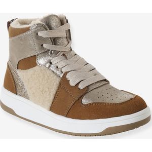 Baskets voor meisjes, synthetisch, gevoerd, met veters en rits kameel