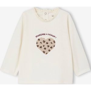 T-shirt baby met lange mouwen en luipaardhartmotief ecru