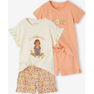 Set van 2 pyjashorts met fruit voor meisjes van ribtricot ecru