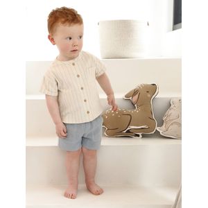 Babyset met gestreept linnen overhemd + korte sweater van hydrofielkatoen grijsblauw