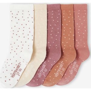 Set van 5 paar meisjessokken met stippen rozenhout