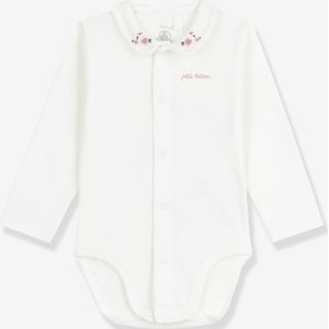 Body baby met geborduurde kraag in ribstof PETIT BATEAU wit