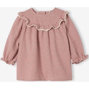 Flanellen babyjurk met vichyruiten ecru