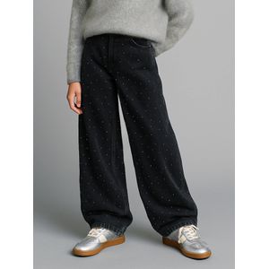 Wijde jeans voor meisjes met strass JONEN zwart denim