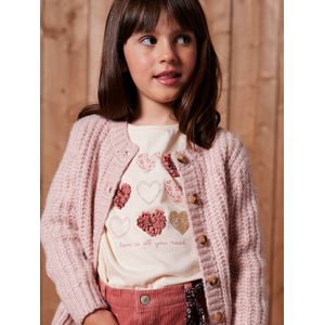 T-shirt voor meisjes met hartjesprint en lange mouwen ecru