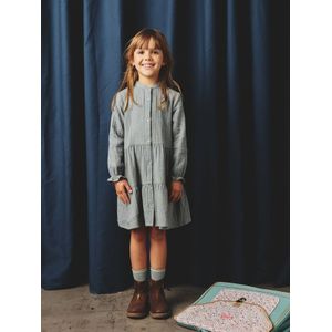 Jurk met stippen in katoenen gaas voor meisjes saliegroen