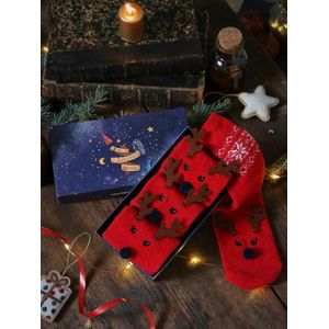 Kerstsokkenpakket voor meisjes + volwassenen Oeko Tex donkerrood met print