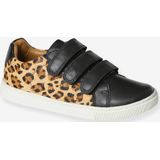Leren Sneakers - Zwart - Junior - Klittenband - Luipaardprint