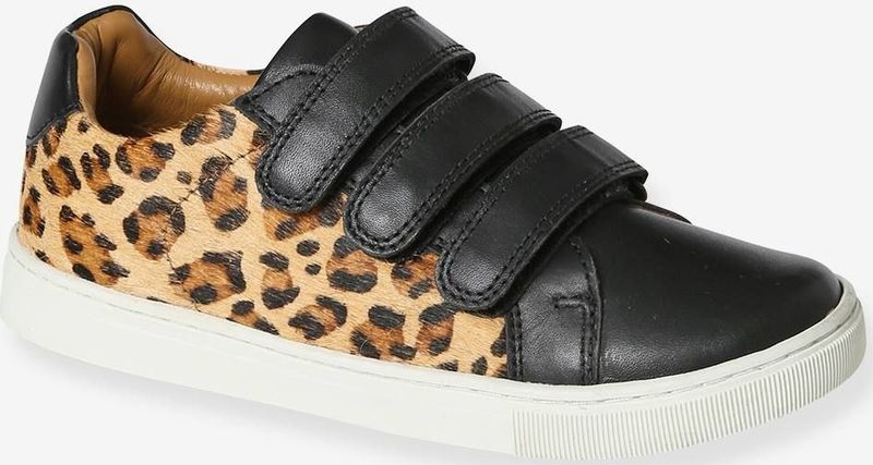 Leren Sneakers - Zwart - Junior - Klittenband - Luipaardprint