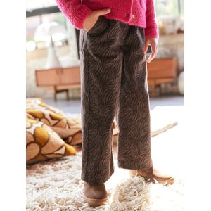 Wijde 'paperbag' meisjesbroek met luipaardprint chocoladebruin