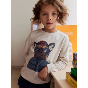 Oeko-Tex fun T-shirt met lange mouwen en kattenmotief voor jongens gemêleerd wit