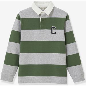Geruite rugby polo voor jongens van biologisch katoen CYRILLUS groen