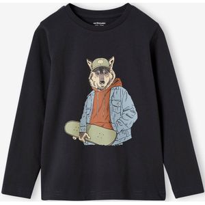 Oeko-Tex fun T-shirt met lange mouwen en kattenmotief voor jongens antraciet