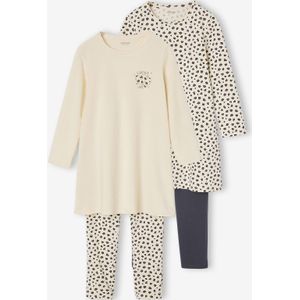 Set van 2 nachtjurk + legging met luipaardprint voor meisjes ecru