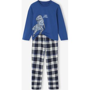 Flanellen jongenspyjama met print Dinosaurus marineblauw