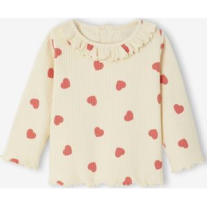 T-shirt baby bedrukt met kleine hartjes vanille