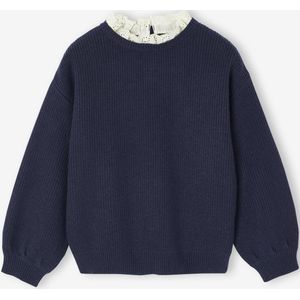 Meisjestrui met losse pasvorm en sierkraag marineblauw