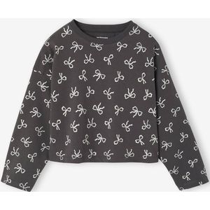 T-shirt crop top voor meisjes met lange mouwen antraciet