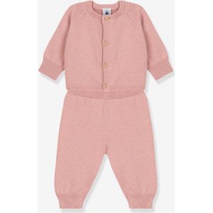 2-delige gebreide set voor baby in wol en katoen PETIT BATEAU rozen