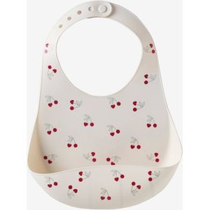 Slabbetje met opvangzakje van silicone wit, bedrukt