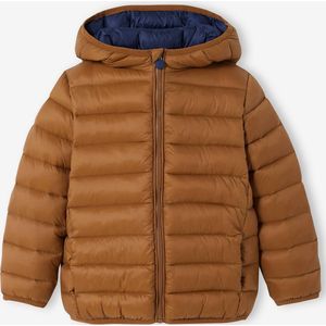 Licht donsjack met capuchon voor jongens met gerecyclede polyester vulling cognac