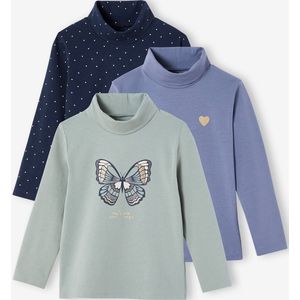 Vertbaudet Set van 3 t-shirts met rolkraag voor meisjes