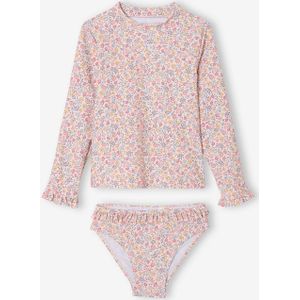 Anti-UV Bikini - Lichtroze - Badpak voor Meisjes - Set met T-shirt en Slip - Bloemenprint