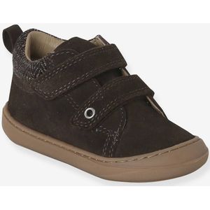 Babyslofjes van zacht leer met antislip chocoladebruin
