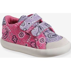 Stoffen tennisschoenen met klittenband voor babymeisjes paars, bedrukt