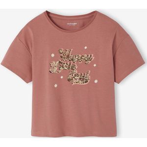 T-shirt met afbeelding, omkeerbare pailletten en korte mouwen voor meisjes rozenhout