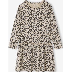 Meisjesjurk met print beige (poederkleur)