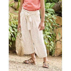 Wijde korte broek 'paperbag' voor meisjes, van katoengaas wit