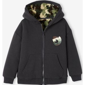 Jongenssweater met rits en sherpa voering. antraciet