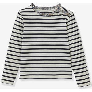 T-shirt matroos voor meisjes Liberty stof biologisch katoen CYRILLUS blauw, bedrukt