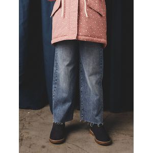 Onverwoestbare wijde jeans voor meisjes middenblauw