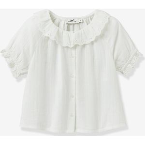 Blouse voor meisjes met Engels borduurwerk in katoenen gaas CYRILLUS ecru