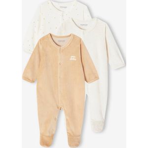 Set van 3 Fluwelen Babyslaappakjes - Goudgeel - Met Drukknoopopening