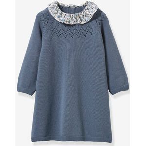 Tricot jurk met kraag van Liberty-stof baby CYRILLUS blauw