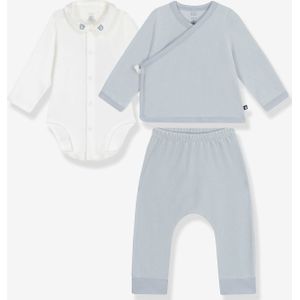 2-delige baby cadeau set in fluweel / velours en body met PETIT BATEAU geborduurde beer wit