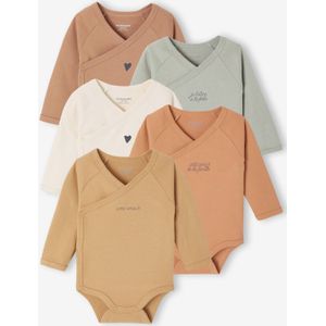 Set van 5 Body's - Lichtgeel - Voor Pasgeborenen - Lange Mouwen - Biologisch Katoen