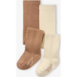 Set met 2 paar maillots in tricot met gedraaide steek voor babymeisjes ecru
